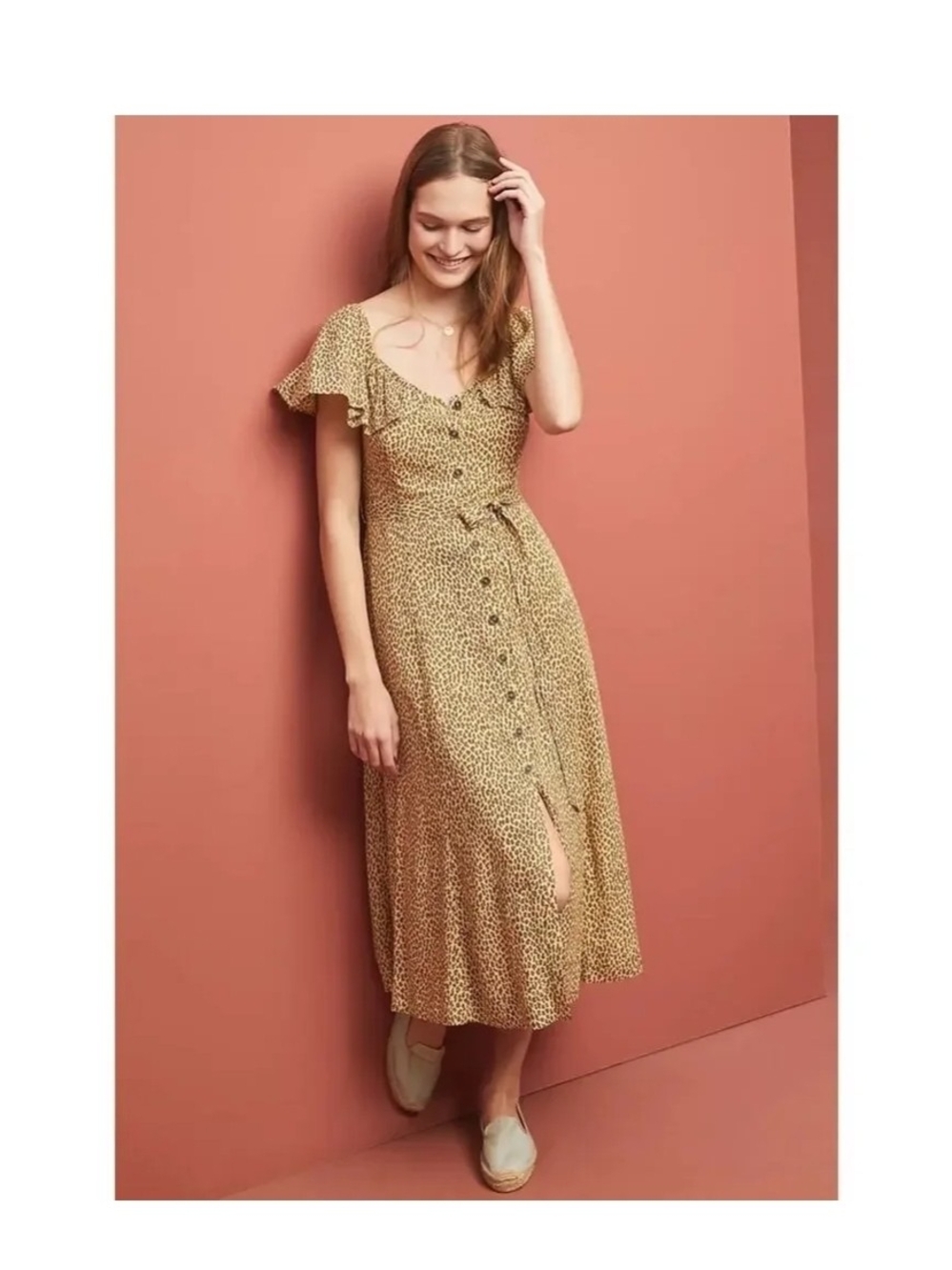 Anthropologie Mustard Floral Button-Down Midi Dress 12